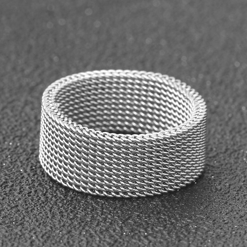 VQYSKO Stainless Steel Mesh Ring-Comfortable Fashionable Women and Man Engage Wedding Band, Size 4-13 (10, Silver) - Image 3